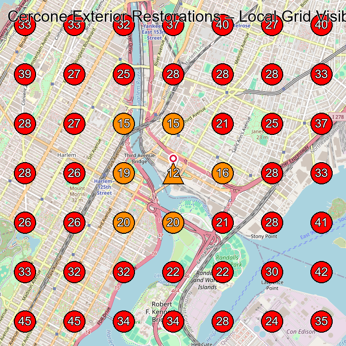 Cercone Exterior Restorations GeoGrid visibility map for Contractor in New York